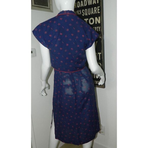 Young Edwardian Arpeja Dress Jacket Size 7 Vintage Blue Red Print Matchsticks - Picture 6 of 15